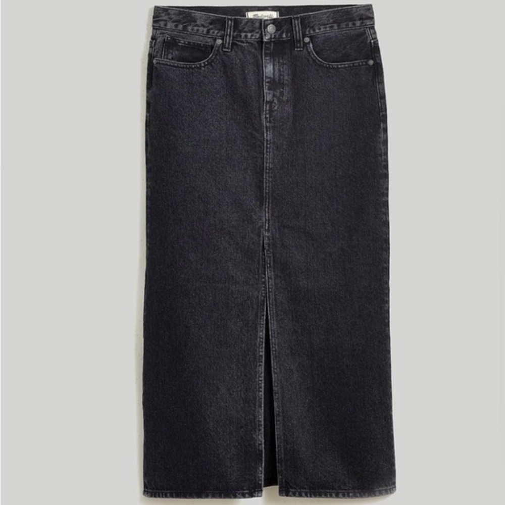 Madewell Black Straight-Leg Jeans Skirt with Front Slit